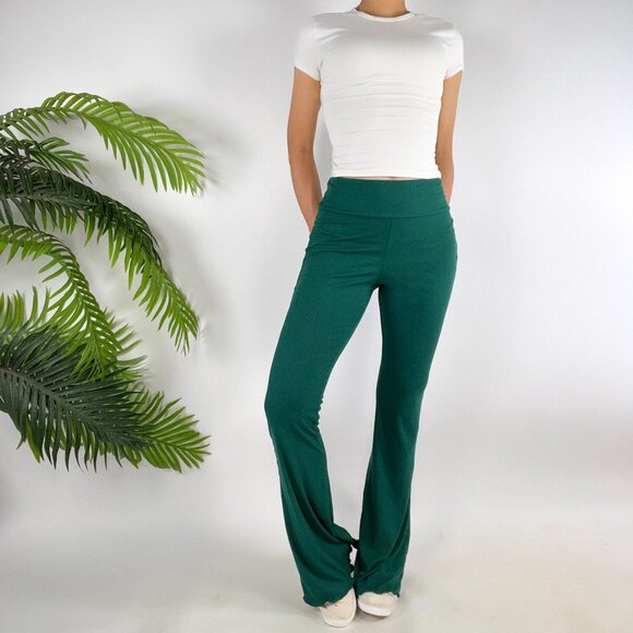 Womens Green Casual Fairycore Low Rise Lounge Ribbed Flared Leg Pants / Small - Picture 3 of 7